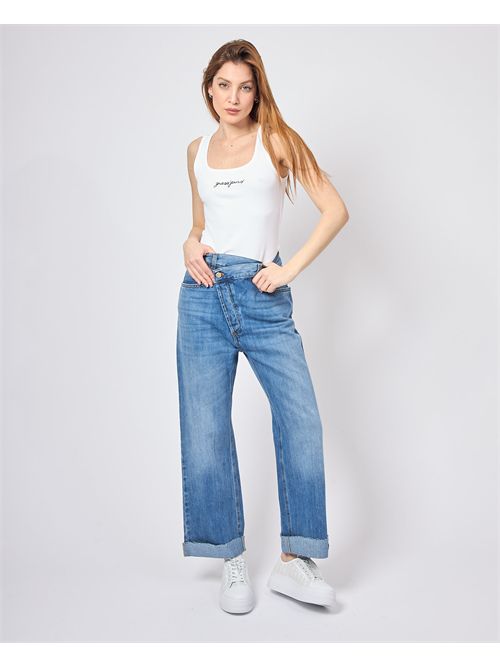 Manila Grace women's jeans with asymmetric buttoning MANILA GRACE | J320CUMZ003